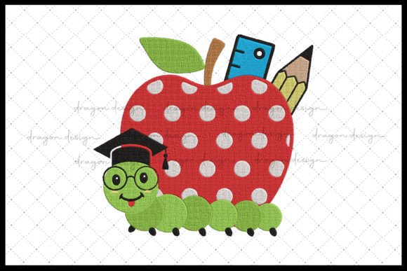 Apple Worm School Supplies Embroidery