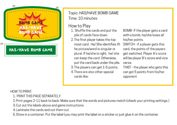 Has Have Bomb Card Game: A Strategic Tool for Language Fluency in Modern Learning Environments